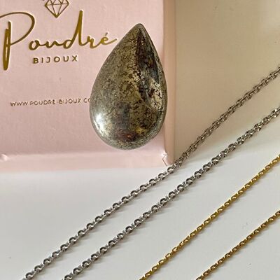 Francesca lange Halskette aus Naturstein – Pyrit