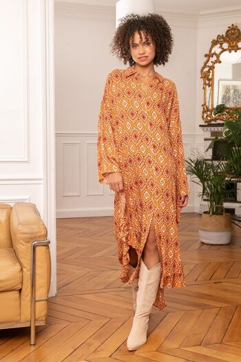 Robe chemise tunique à volants et imprimé bohème avec poches invisibles 1