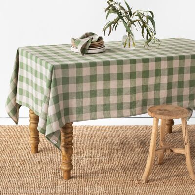 Tischdecke aus waldgrünem Gingham-Leinen