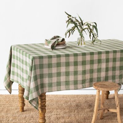 Tischdecke aus waldgrünem Gingham-Leinen