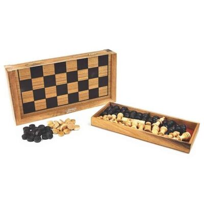 Logica Giochi Scacchi e Backgammon in Legno in 1 Gioco da Viaggio, LG610, 32x16x9cm