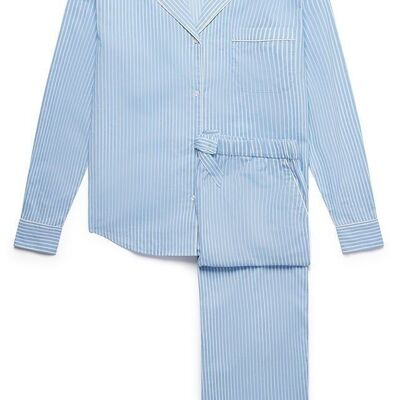 Damen-Pyjama-Hosenset aus Bio-Baumwolle – blau-weiß gestreift