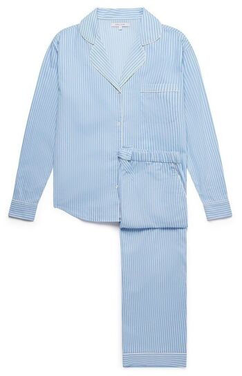 Ensemble pyjama pantalon femme en coton bio rayé bleu et blanc 1