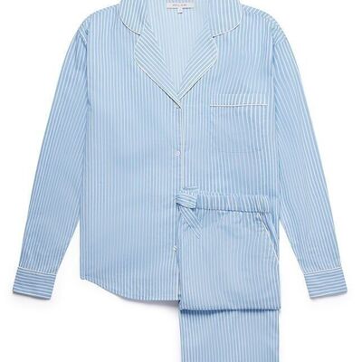 Conjunto de pantalón de pijama de algodón orgánico para mujer - Rayas azules y blancas