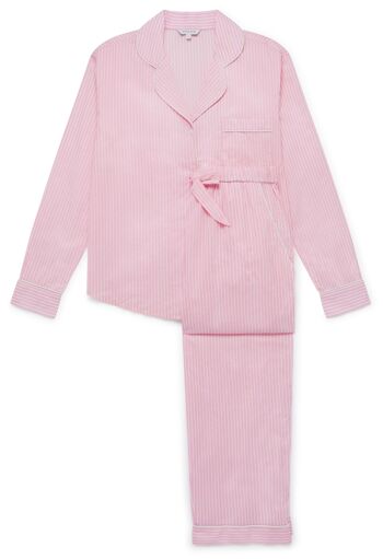 Ensemble pyjama pantalon femme en coton bio rayé rose et blanc 1