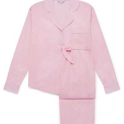 Ensemble pyjama pantalon femme en coton bio rayé rose et blanc