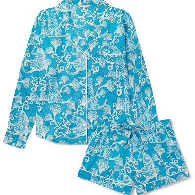 Langarm-Pyjama-Shorts-Set für Damen aus Bio-Baumwolle – Tiger und Blumen