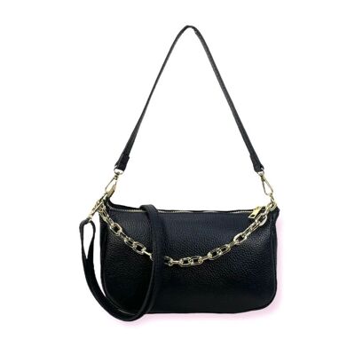 Women's Leather Bag With Chain Handle And Internal Pocket