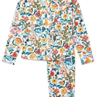 Ensemble pyjama pantalon femme en coton bio - Fleurs sur blanc