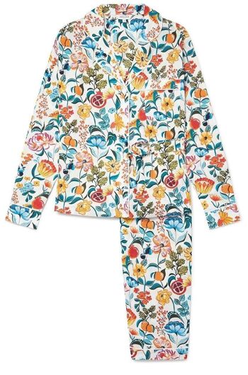 Ensemble pyjama pantalon femme en coton bio - Fleurs sur blanc 1