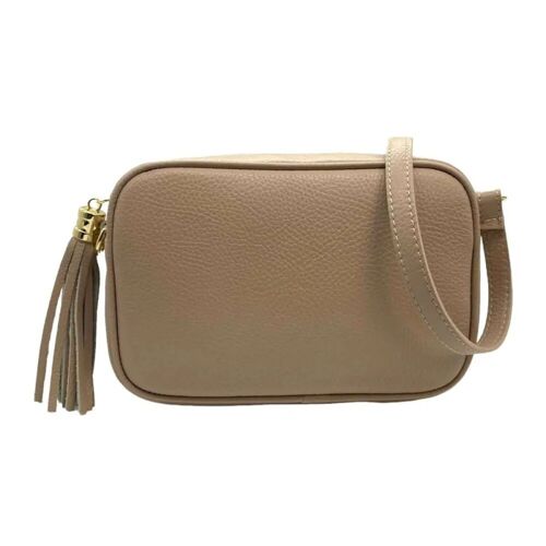 Bolso Bandolera Piel Grano Italiana Para Mujer Con Flecos Decorativos