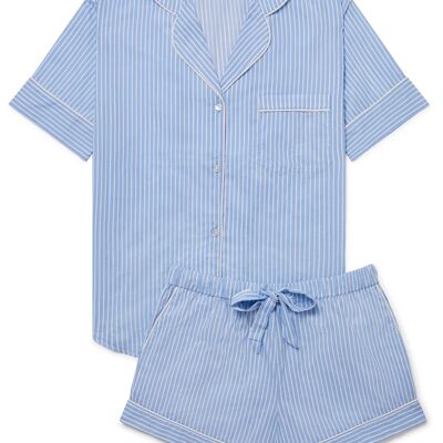 Conjunto corto de pijama de algodón orgánico para mujer - Rayas azules y blancas