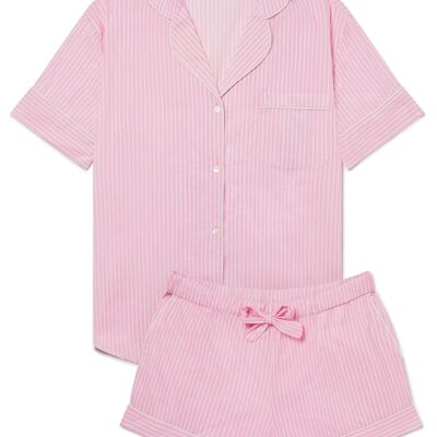 Ensemble pyjama court femme en coton biologique rayé rose et blanc