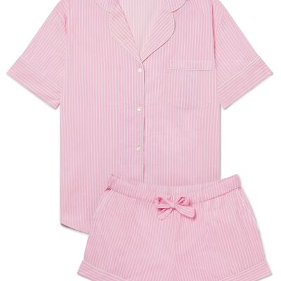 Women's Organic Cotton Pyjama Short Set - Pink & White Stripe