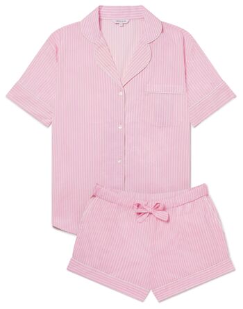 Ensemble pyjama court femme en coton biologique rayé rose et blanc 1