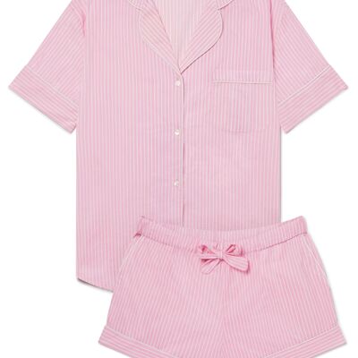 Ensemble pyjama court femme en coton biologique rayé rose et blanc