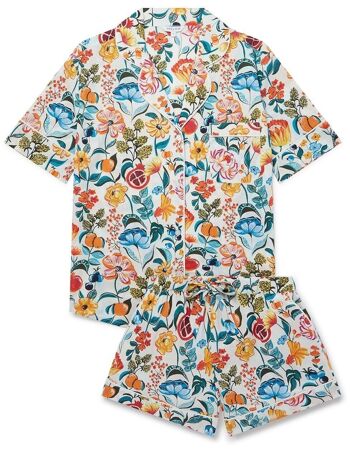 Ensemble pyjama court en coton biologique pour femme - Floral sur blanc 1