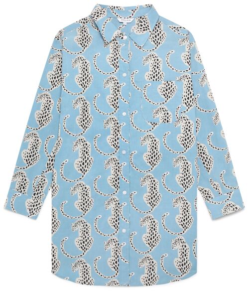 Women's Organic Cotton Nightshirt - Blue Leopards