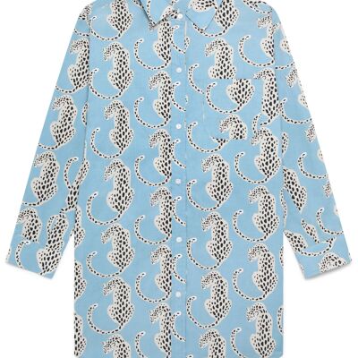 Damen-Nachthemd aus Bio-Baumwolle – Blaue Leoparden
