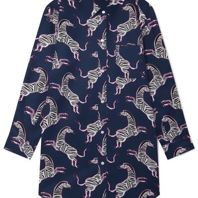 Women's Organic Cotton Nightshirt - Pink Zebra on Navy