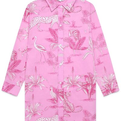 Women's Organic Cotton Nightshirt - Pink Botanical Jungle