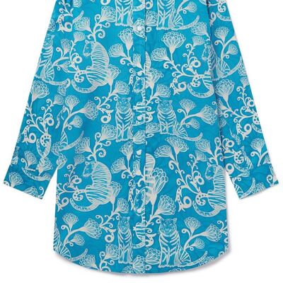 Damen-Nachthemd aus Bio-Baumwolle – Tiger und Blumen