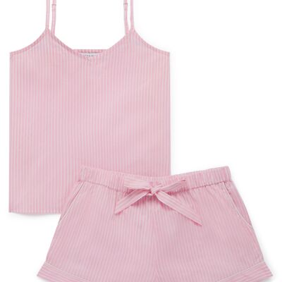 Damen-Cami-Shorts-Set aus Bio-Baumwolle – rosa und weiß gestreift