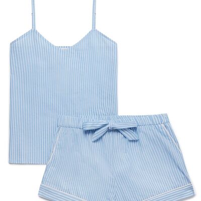 Conjunto corto de camisola de algodón orgánico para mujer - Rayas azules y blancas