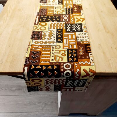 Camino de mesa hecho a mano con estampado africano "Mudcloth" Estampado inspirado en Bogolan hecho de tela estampada 100% africana