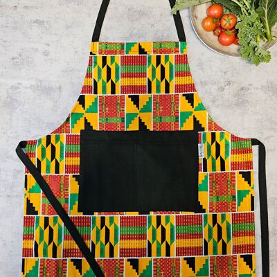 Impresión Kente hecha a mano ? Delantal estampado africano con bolsillo