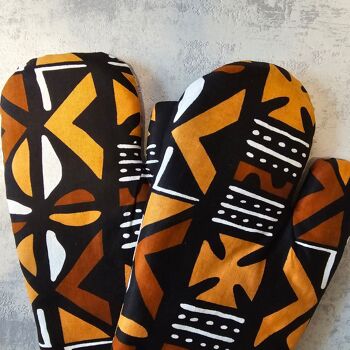 Ensemble de 2 gants de four imprimés africains inspirés de l’impression Bogolan « Mudcloth » faits à la main 2