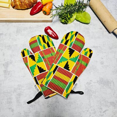 Set aus 2 handgefertigten „Mudcloth“ Bogolan-Druck-inspirierten afrikanischen Druck-Ofenhandschuhen