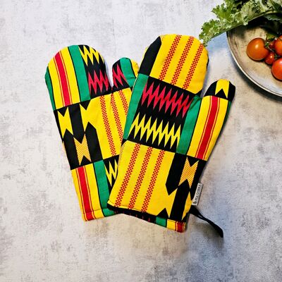 Set mit 2 handgefertigten „Mudcloth“ Bogolan-Druck-inspirierten afrikanischen Druck-Ofenhandschuhen