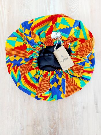 Grand bonnet de sommeil doublé en satin imprimé « Mudcloth » africain pour femmes | Bonnet de couchage 1
