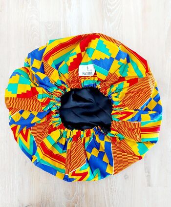 Grand bonnet de sommeil doublé en satin imprimé « Mudcloth » africain pour femmes | Bonnet de couchage 2