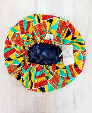 Grand bonnet de sommeil doublé en satin imprimé « Mudcloth » africain pour femmes | Bonnet de couchage 5