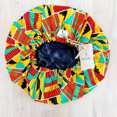 Grand bonnet de sommeil doublé en satin imprimé « Ankara » africain pour femmes | Bonnet de couchage