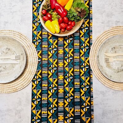 Camino de mesa con estampado africano hecho a mano "Mudcloth" inspirado en Bogolan hecho de tela con estampado 100% africano