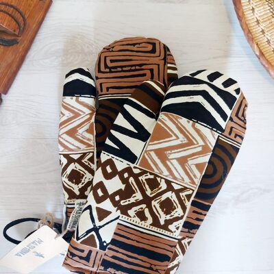 Ensemble de 2 gants de four imprimés africains inspirés de l’impression Bogolan « Mudcloth » faits à la main