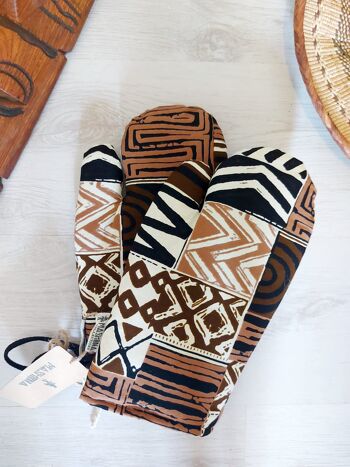 Ensemble de 2 gants de four imprimés africains inspirés de l’impression Bogolan « Mudcloth » faits à la main 1