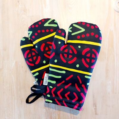 Juego de 2 guantes de horno con estampado africano inspirados en el estampado Bogolan "Mudcloth" hechos a mano