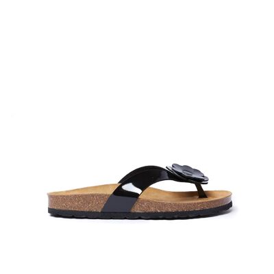 LENE Flip-Flop-Sandale aus schwarzem Öko-Leder für Damen. Lieferantencode MD3102
