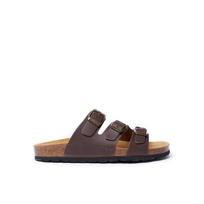 PACO three-band slipper in brown leather for UNISEX. Supplier code MD4405