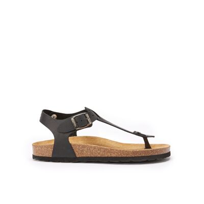 LEON black leather thong sandal for women. Supplier code MD5028