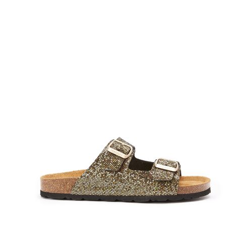 Ciabatta due fasce ALBERTO in eco-pelle oro da donna. Codice fornitore MD6059