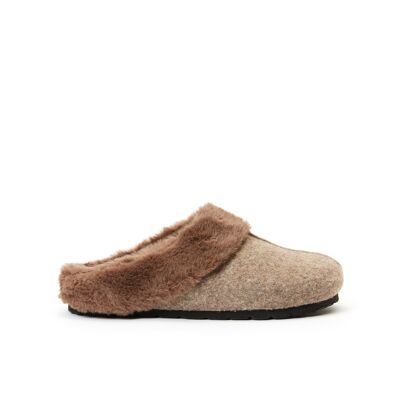 MARTA slipper in brown felt and faux fur for women. Supplier code MI9049