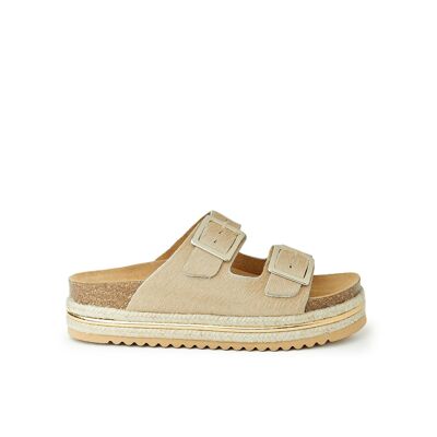 AURORA two-band slipper in beige leather for women. Supplier code MD0415