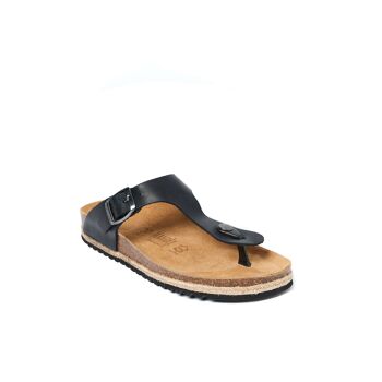 Sandale tongs en cuir noir BLANCA pour femme. Code fournisseur MD2131 2