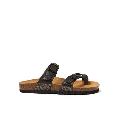 DARIA Flip-Flop-Sandale aus schwarzem Öko-Leder für Damen. Lieferantencode MD4034