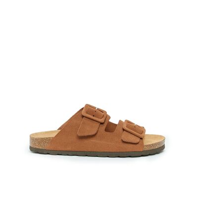 ALBERTO two-band slipper in brown leather for women. Supplier code MD6078